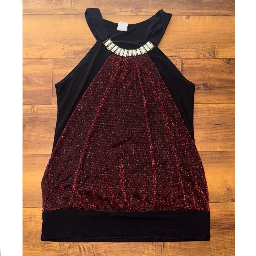 Sparkle Tank Blouse – Burgundy & Black by blu:m Size S | Night Out Baddie Fit
